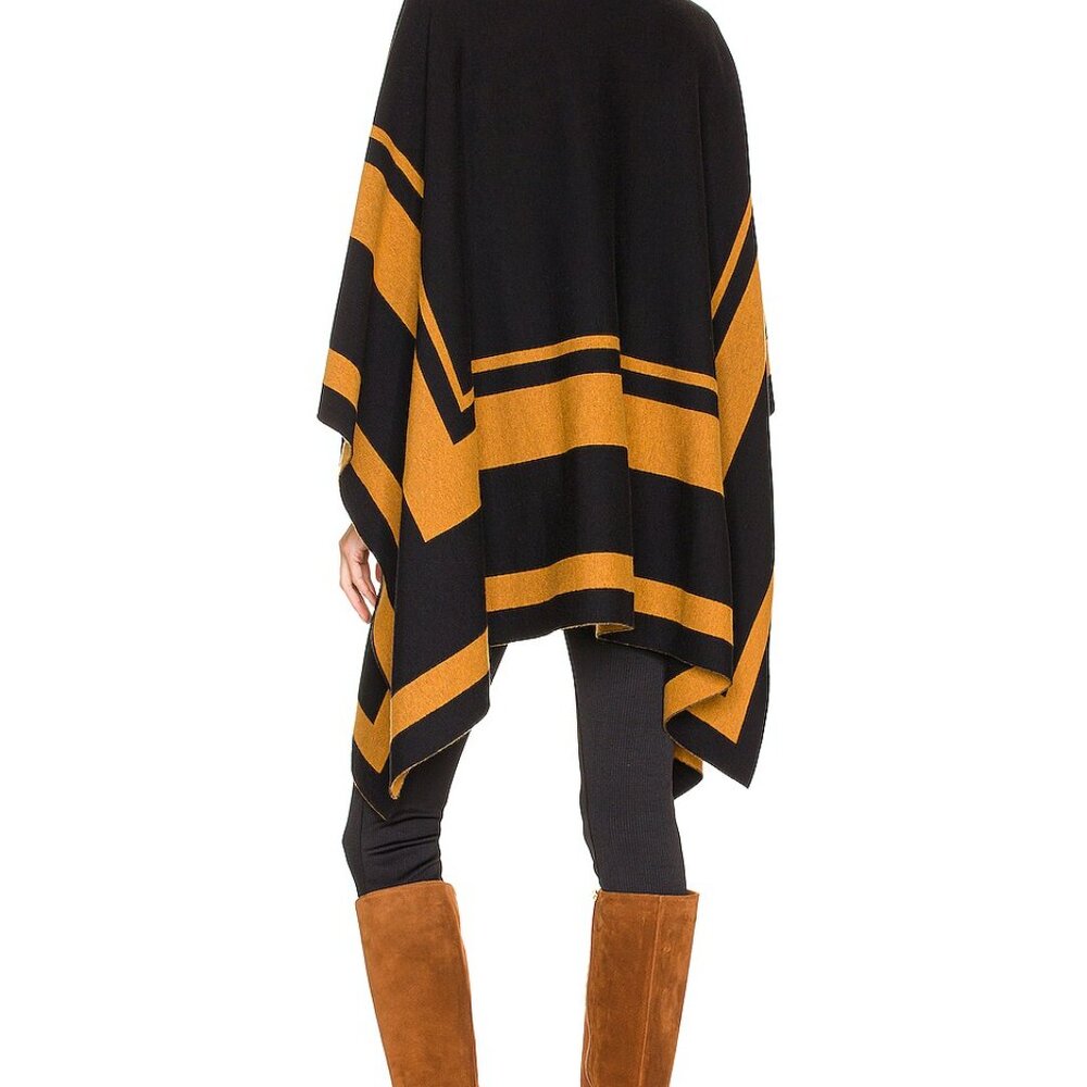 L'Agence Jake Bordered Stripe Cape Merino Wool Cotton Wrap - Picture 14 of 15
